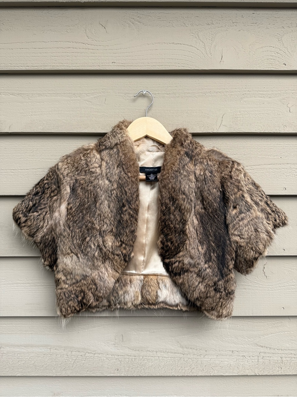 Arden B. Natural Rabbit Fur Shrug/Stole — Grey Speckled, Size M